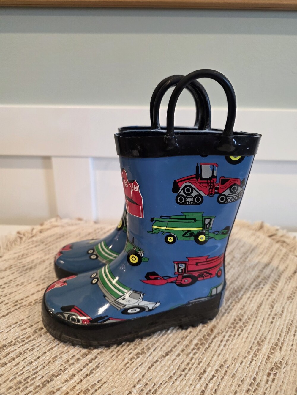 🚜 Foxfire Little Boys Toddler Size 6 Waterproof Rainboots Farm Tractor Combine